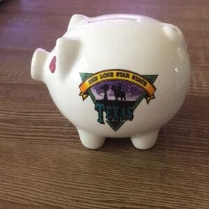 White Piggy Bank with Texas Design